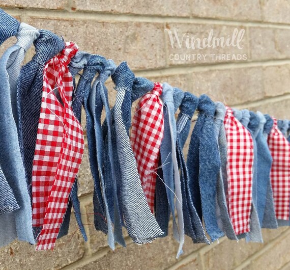 Denim Red Gingham Garland I Do Bbq Banner Bbq Decorations Etsy