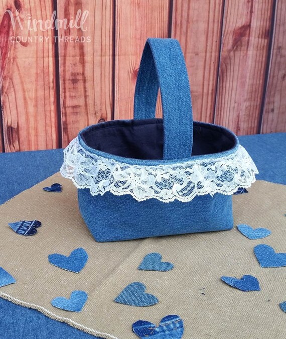 Denim Lace Basket Denim Wedding Decor Rustic Wedding Denim Etsy
