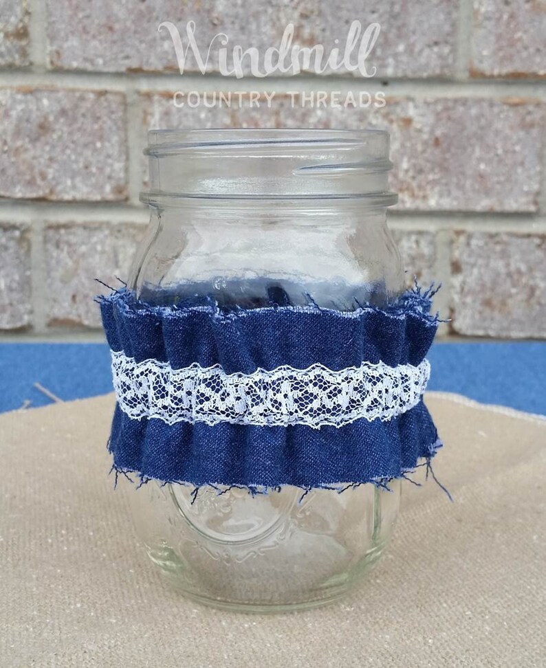 Denim Lace Mason Jar Sleeves Rustic Centerpieces Pint Jar Etsy