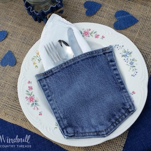 Denim Pockets, Silverware Holder, Denim Wedding Decor, Utensil Holder image 4