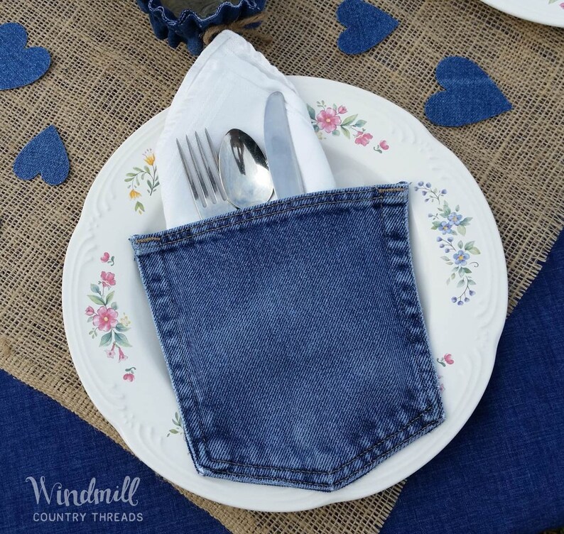 Denim Pockets Silverware Holder Denim Wedding Decor Utensil Etsy 日本