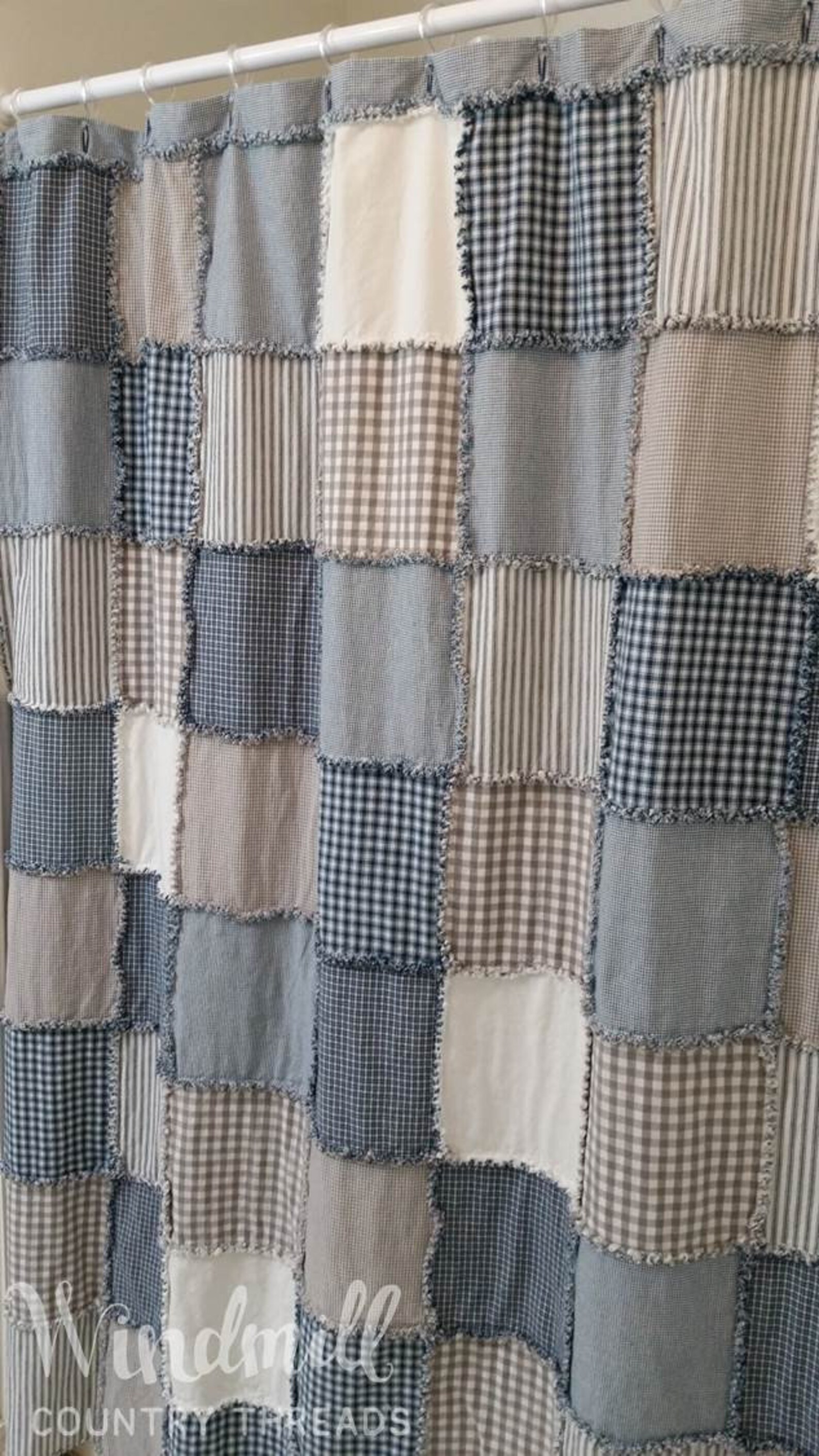 Farmhouse Shower Curtain Blue White Gray Cool Clean Colors Etsy