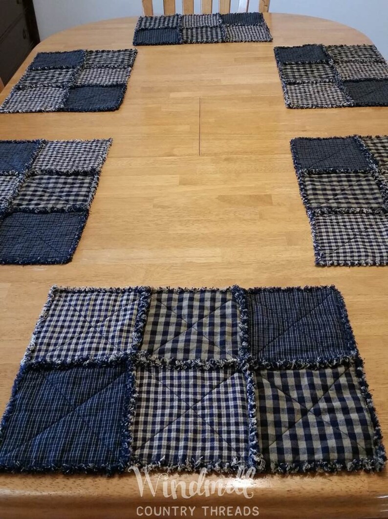 Navy Blue Farmhouse Placemats Primitive Rustic Table Linens Etsy