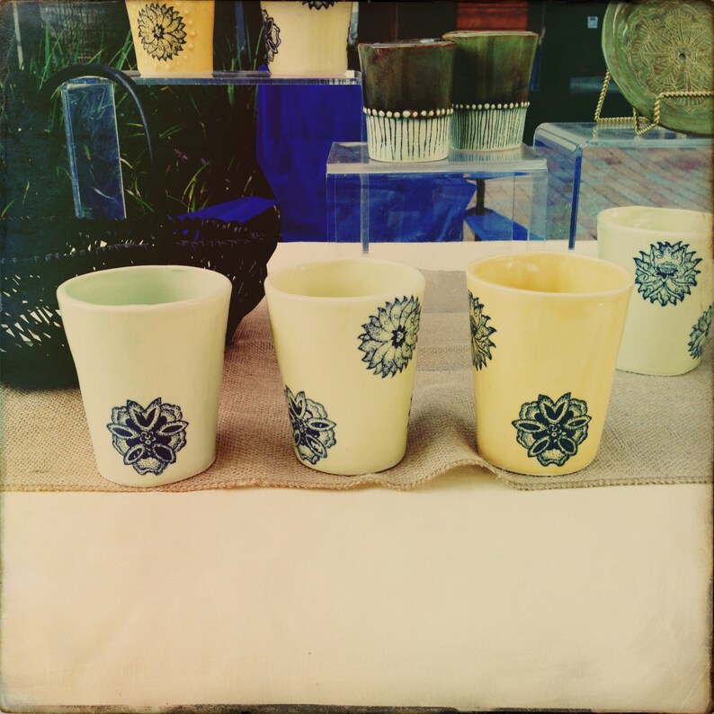 Handmade ceramic tumbler with underglaze decals. Etsy