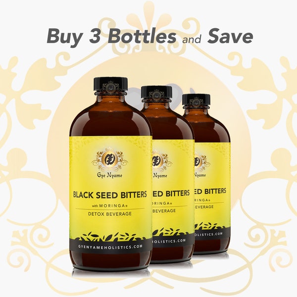 3 Bottles of 16 oz. BLACK SEED BITTERS with Moringa Detox Beverage for less!