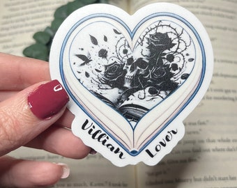 Villain lover water proof sticker. For those who can't help but fall in love with the villain. Featuring thorns, roses, books and hearts.
