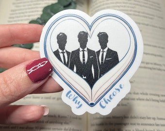 Temptation Why Choose Sticker. Lovers of Reverse Harem books. Shows a book shaped heart and inside 3 males waiting for you. Waterproof