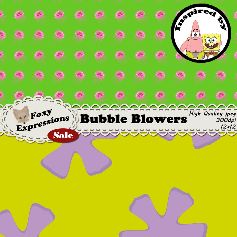 Bubble Blowers digital paper pack inspired by Nickelodeons Spongebob. Designs include sponge, patricks pants, jelly fish, bubbles and more. image 3