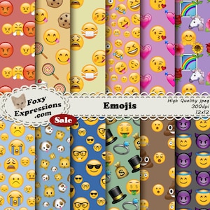Emojis digitales Papier wird Ihrem Handwerk zusätzliche Emotionen verleihen. Mad, Sick, Happy, Geld, Poo, Haustiere, Liebe, Einhörner ... Sie nennen es. Sag es doch mit den Emojis.