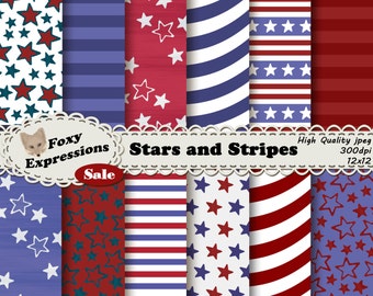 Stars and Stripes pack comes in shades of red, white and blue with fun stars designs, waves, and stripes for personal or commercial use.