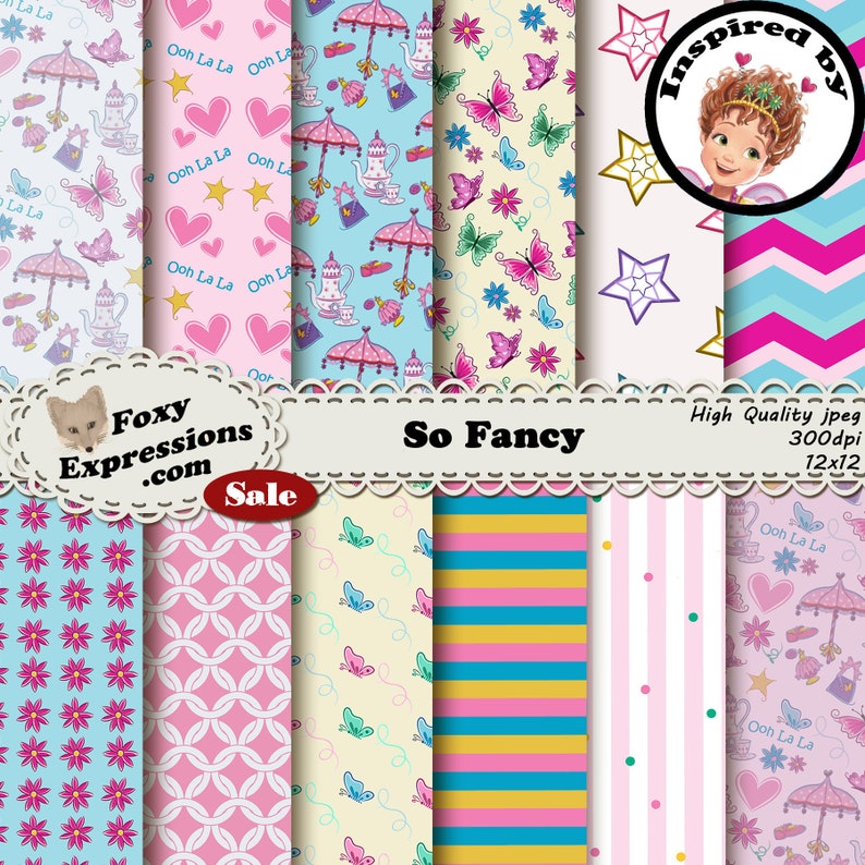 Fancy Nancy Pattern So Fancy Inspired by Fancy Nancy. Designs Included Flowers, Butterfly ...