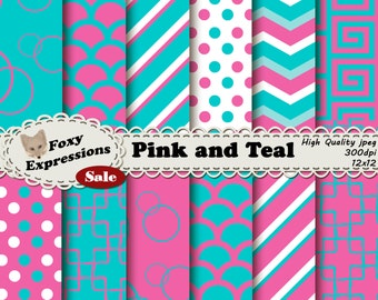 Pink and Teal comes together beautifully in stripes, chevrons, polka dots, damasks, scales, and bubbles for personal or commercial use.