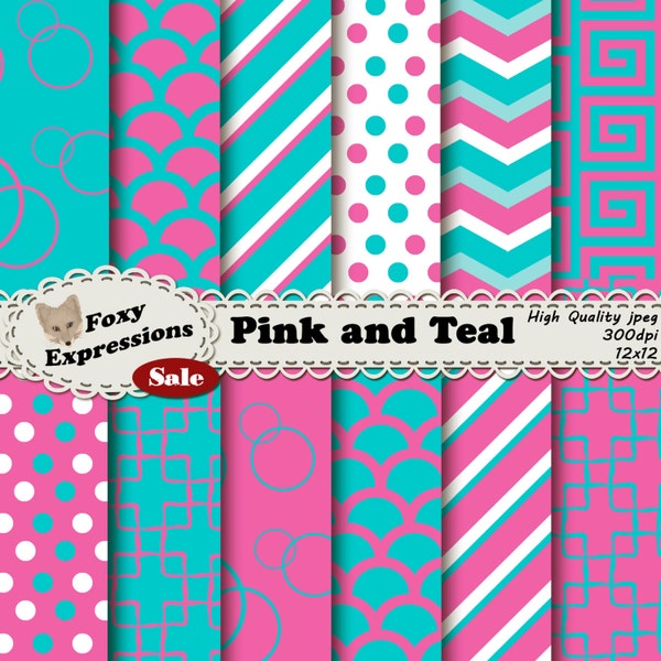 Pink and Teal comes together beautifully in stripes, chevrons, polka dots, damasks, scales, and bubbles for personal or commercial use.