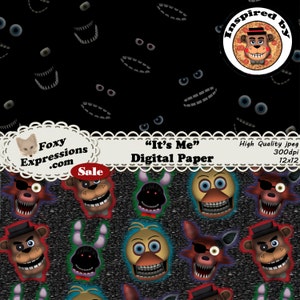 It's Me Digital Paper inspired by 5 nights at Freddys. Designs include Freddy, Foxy, Bonnie, Chica, Dark Room, Chevron, Polka Dots & Pizza image 2