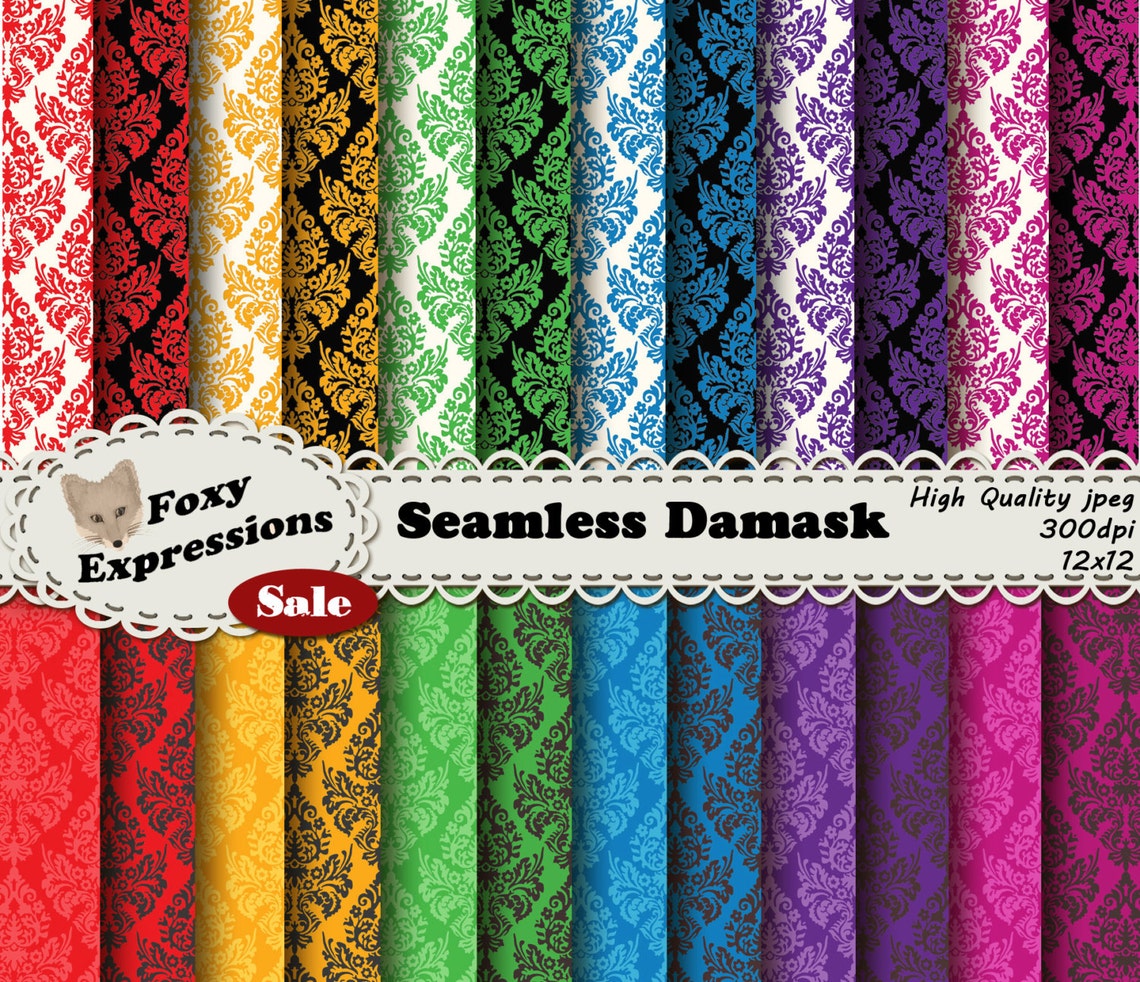 Seamless Damask Comes in 6 Colors Each in 4 Styles 24 Papers Etsy