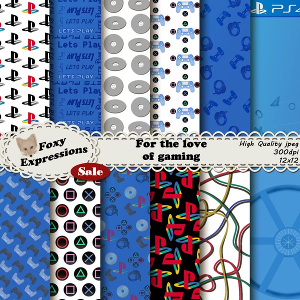 For the love of gaming digital paper comes in ps4 designs including controllers, game case, tangled wires, headset, controller buttons, etc