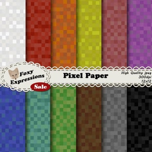 Het digitale Pixel Paper-pakket wordt geleverd in 12 kleuren die een 8-bits retrogevoel geven. Perfect voor oude gamers, retroliefhebbers en liefhebbers van minecraft