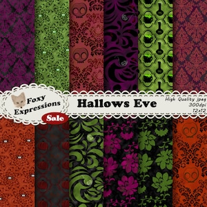 Hallows Eve Digital paper comes in chilling damask. Look closely, haunting things hide in each design like eyes, skulls, bats,spiders & more
