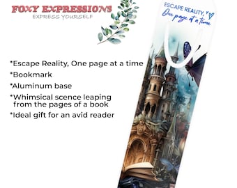 Escape Reality, One page at a time -  Bookmark -Aluminum base - whimsical scene leaping out from the pages of a book - Ideal gift