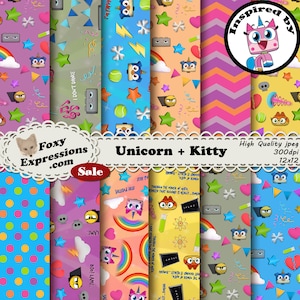 Unicornio y Kitty están inspirados en Unikitty. Los diseños incluyen a Unikitty, Puppycorn, Rick, Dr. Fox, Master Frown, arcoíris, estrellas, nubes y más.