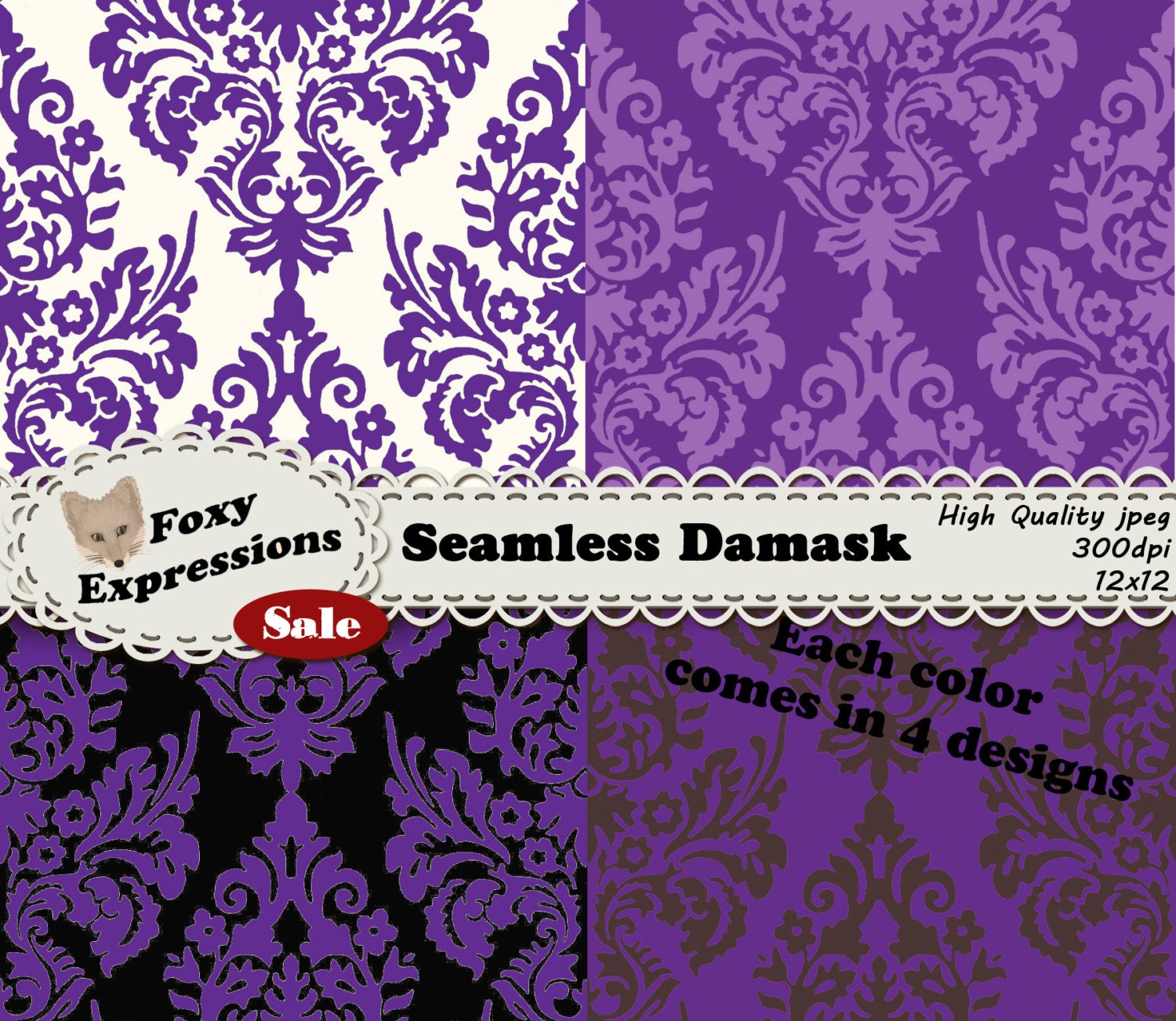 Seamless Damask Comes in 6 Colors Each in 4 Styles 24 Papers Etsy
