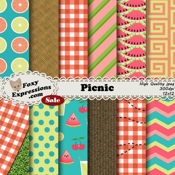 Picnic Digital Paper Comes In Colorful Designs Including Etsy