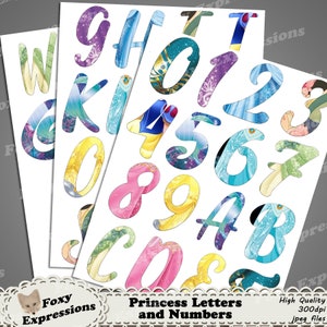 Princess Letters & Numbers clipart pack comes with 39 pieces. Includes Ariel, Belle, Tiana, Aurora, Mulan, Jasmine, Repunzel, Merida, etc. image 2