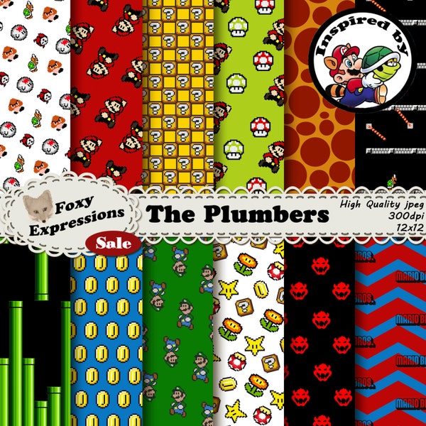 The Plumbers inspired by Super Mario Bros. Designs include Mario, Luigi, mushrooms, 1 ups, ? blocks, coins, boo, koopa troopa, pipes & more