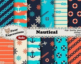 Rough Seas Nautical Digital paper pack comes in fun anchors, wheels, knots, chains, and life saver patterns. In shades of blue, red & cream.