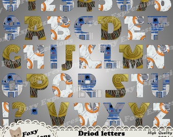 Droid Letters & Numbers clipart comes with 39 pieces. Inspired by Star Wars it includes C3PO, BB8, R2D2. Create custom birthday creations!