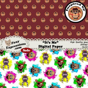 It's Me Digital Paper inspired by 5 nights at Freddys. Designs include Freddy, Foxy, Bonnie, Chica, Dark Room, Chevron, Polka Dots & Pizza image 3