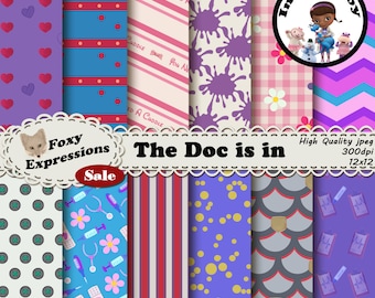 The Doc Is In digital paper inspired by Doc Mcstuffins, includes Big Book of Boo Boo, Stuffy, Lambie, Chilly, Sir Kirby, Hippo, chart & more