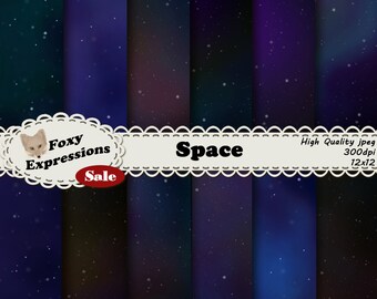 Space digital paper comes in deep black, and swirling gases in green, blue, pink, purple, orange and red, and of course lots & lots of stars