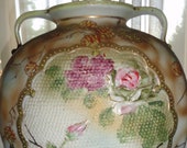 Antique Art Noveau Imperial Nippon Porcelain Moriage Pink Purple Textured Gold Gilt Hand Painted Double Handled Jug Vase