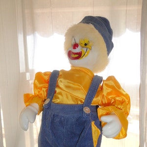 Vintage Porcelain Cotton Stuffed Movable Theatrical Musical Clown Doll