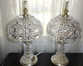 Mid Century Set of 2 Bleikristall Tritschler Winterhalder 24 Lead Crystal Brass German Boudoir Lamps