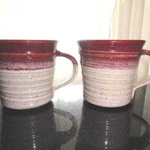 Vintage Merlin 99 Set of 2 Hand Thrown Ribbed Brown & Tan Pottery Coffee Cups