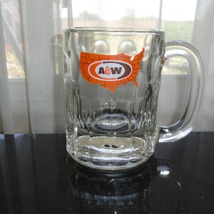 Vintage A & W Root Beer 1970&#39;s USA Map Decal Glass Mug