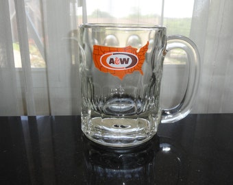 Vintage A & W Root Beer 1970's USA Map Decal Glass Mug