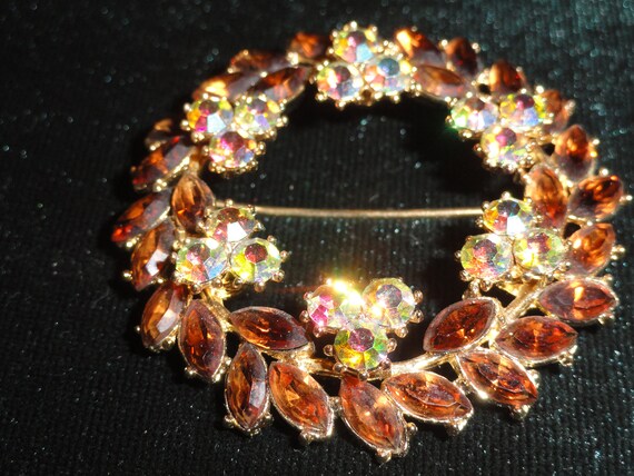 Mid Century Crown Trifari Faux Brown Topaz Aurora… - image 7