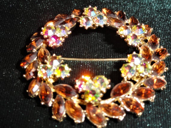 Mid Century Crown Trifari Faux Brown Topaz Aurora… - image 3