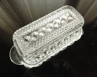 Mid Century 1960's Anchor Hocking Wexford Quarter Pound Glass Lidded Butter Dish