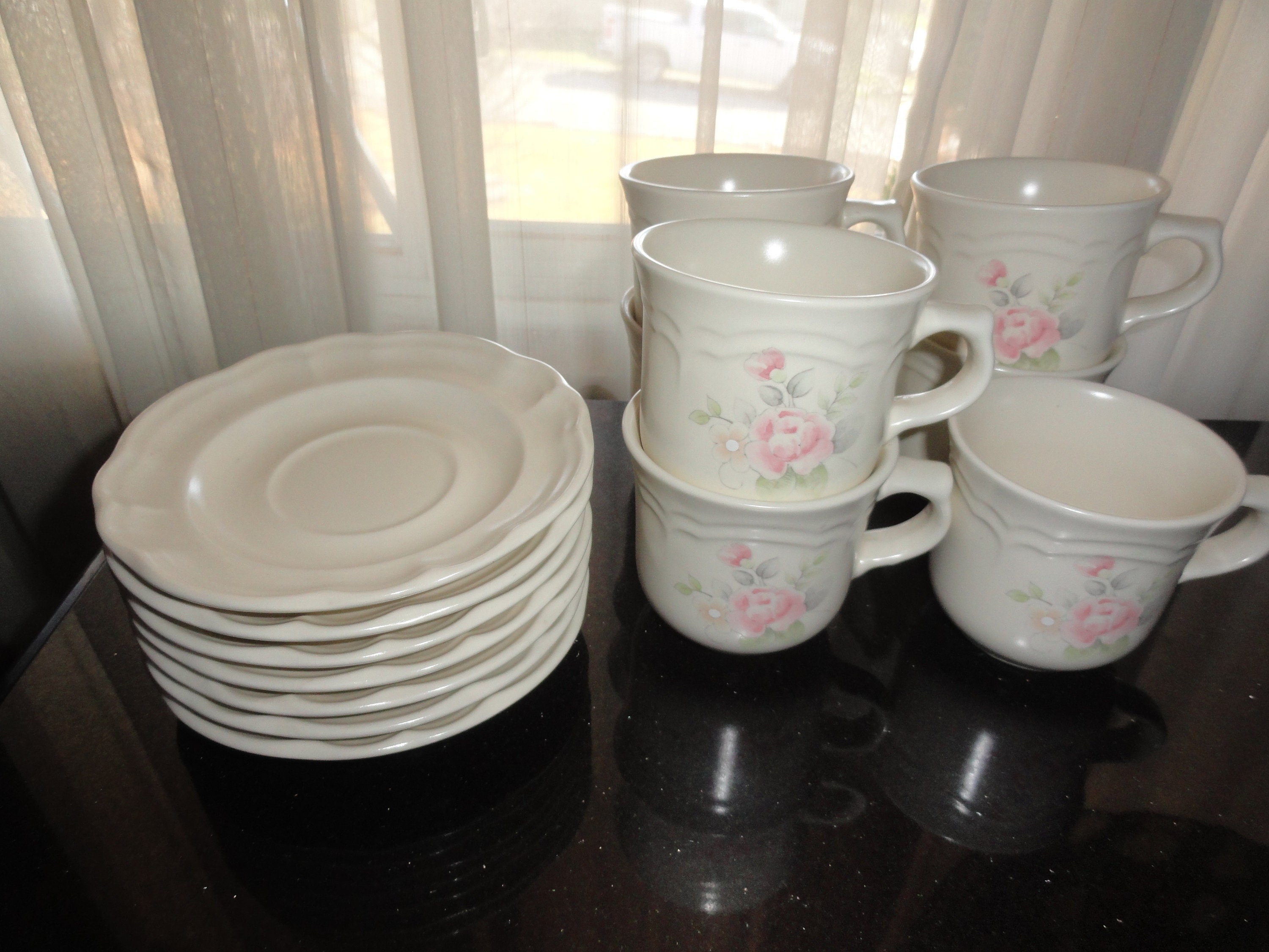 Vintage 1980's Set of 7 PFALTZGRAFF Copyright USA Tea Rose