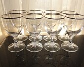 Vintage 1980 39 s Set of 8 Crystal Stemmed Silver Platinum Rimmed Wine Glasses