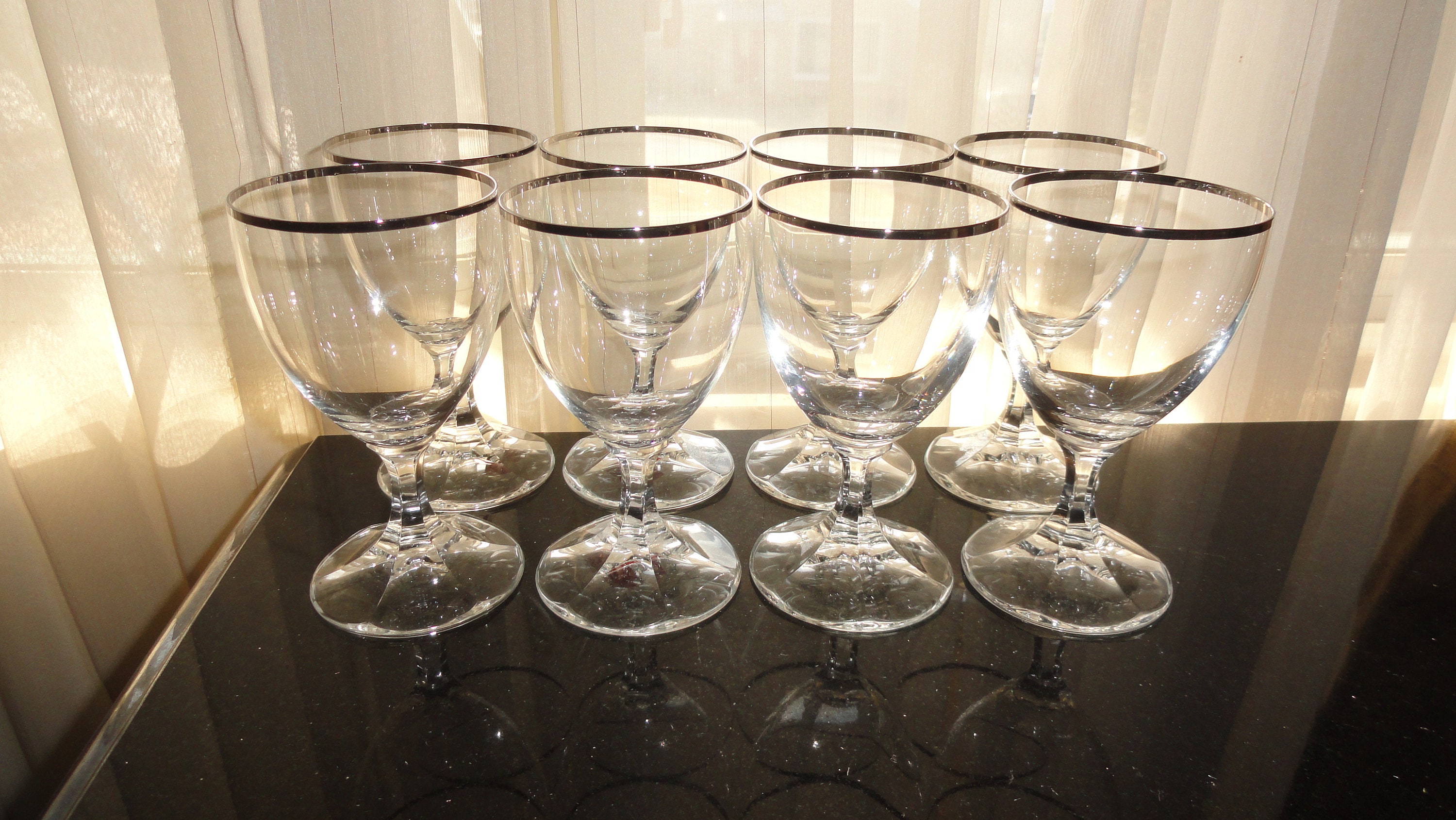 4 Vintage Platinum Rim Crystal Port Wine Cordial Glasses