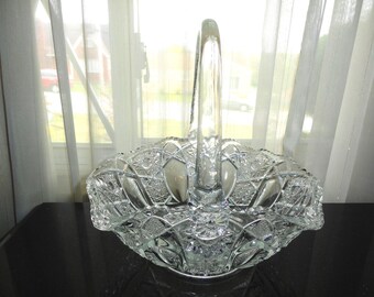 Vintage L.E. Smith "HERITAGE QUINTEC" Pressed Glass Handled Bridal Basket