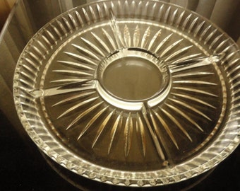 Mid Century Heavy Glass Starburst 5 Section Divided Glass Tray Platter