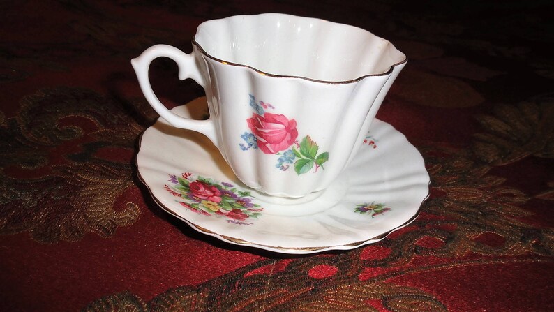 Vintage Retro Royal Stuart Spencer Stevenson England Floral Bone China Tea Cup & Saucer image 2
