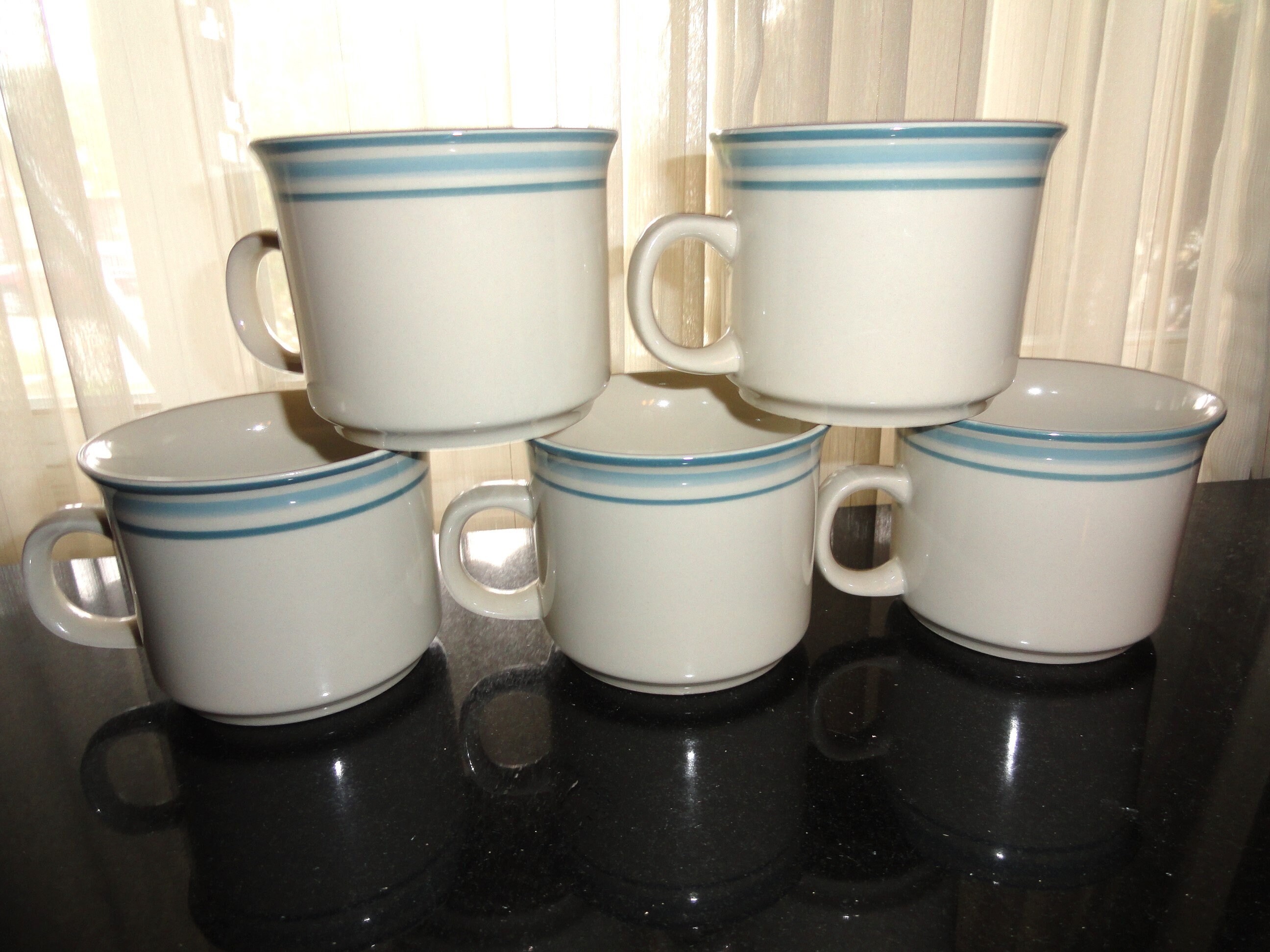 Mid Century Set of 5 Anchor Hocking Japan Multi Color Teal Green