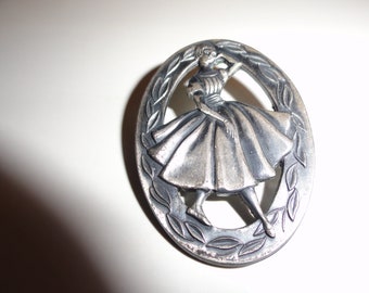 Mid Century 1950's Singer Teenage Dressmaking Contest Qualifier's Award Silver Color Metal Oval Decorative Brooch/Pin